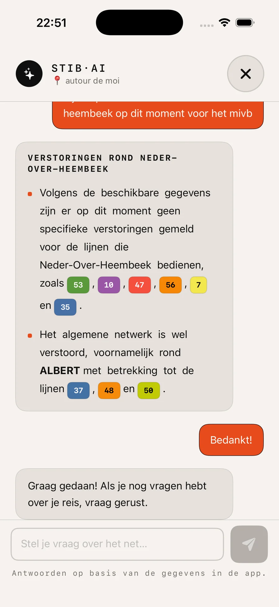 In-app assistant answering a network question
