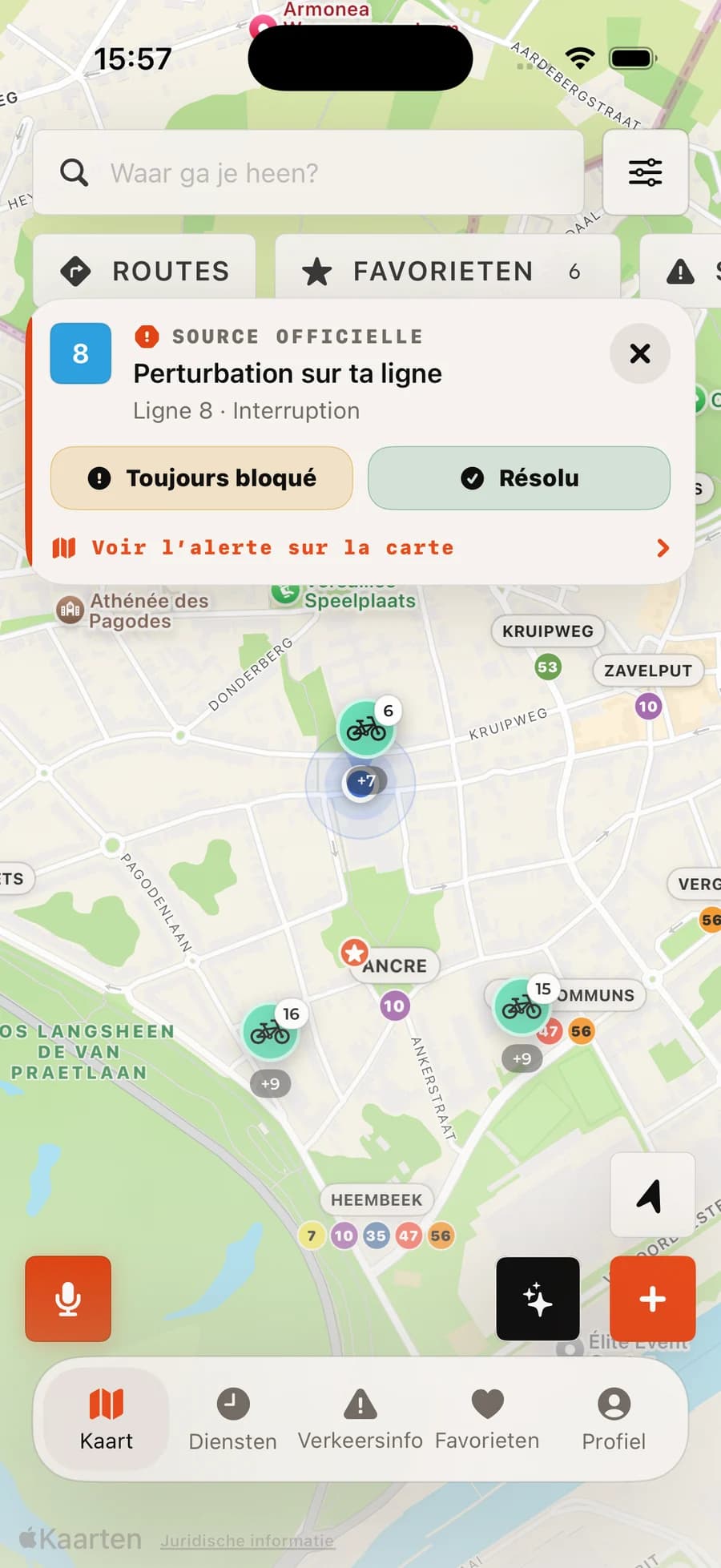 A disruption reported and located on the map