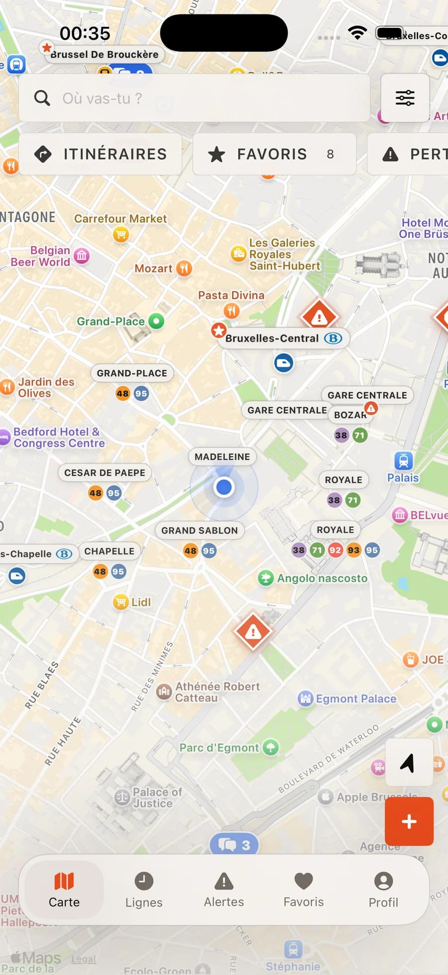 Blayse live map of Brussels public transport